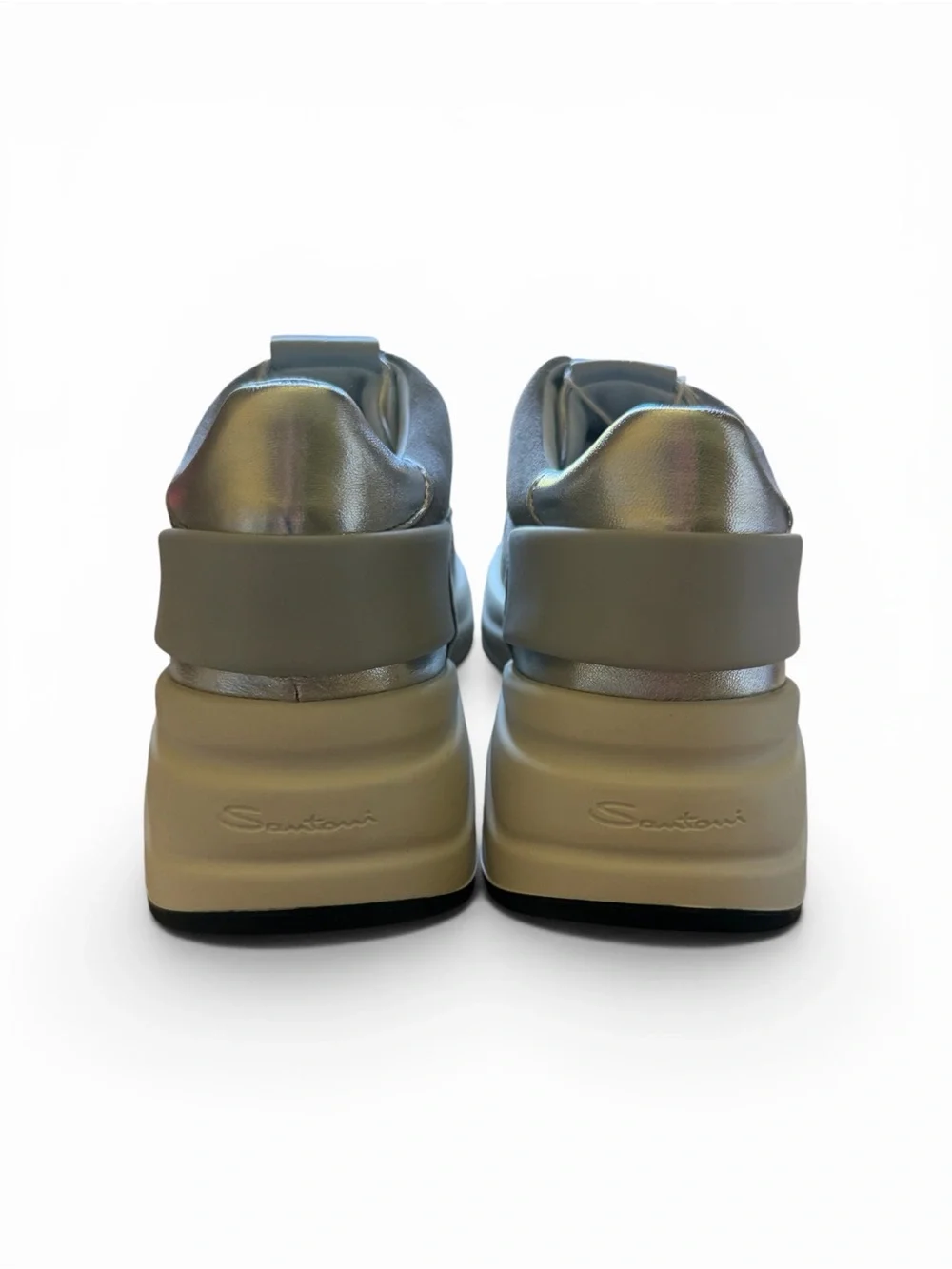 Santoni Minimalist Neutral Sneakers - Grey/Metallic SZ. 37
